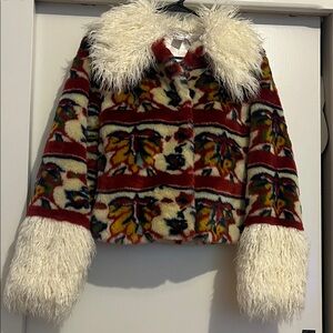 VENUS Multicolor Faux Fur Jacket with White Collar